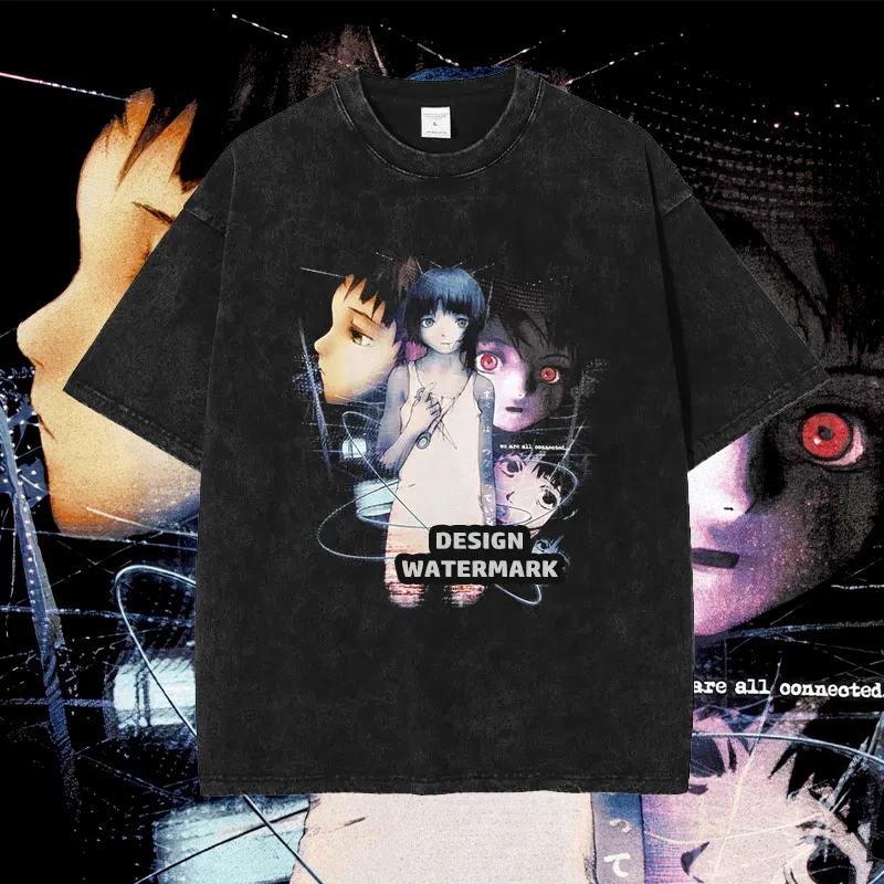 

Anime Serial Experiments Lain T Shirts Oversized Vintage Washed Mizuki Arisu T-shirt Manga Cute Lain Tops Tees Girl 100% Cotton