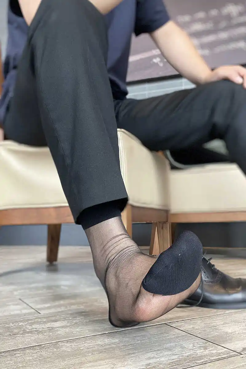 

Man's Fetish Socks Summer Time Outfit Dressing Leather Shoes Mature Laced Stocking Fine Dress Socks Short Socks Daily