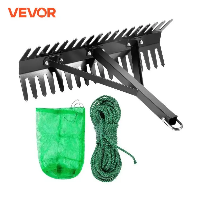 VEVOR Pond Rake 16 inch/24 inch Aquatic Weed Rake Double Sided Lake Weed Cutter with 66ft Rope for  Lake Pond Beach Landscaping