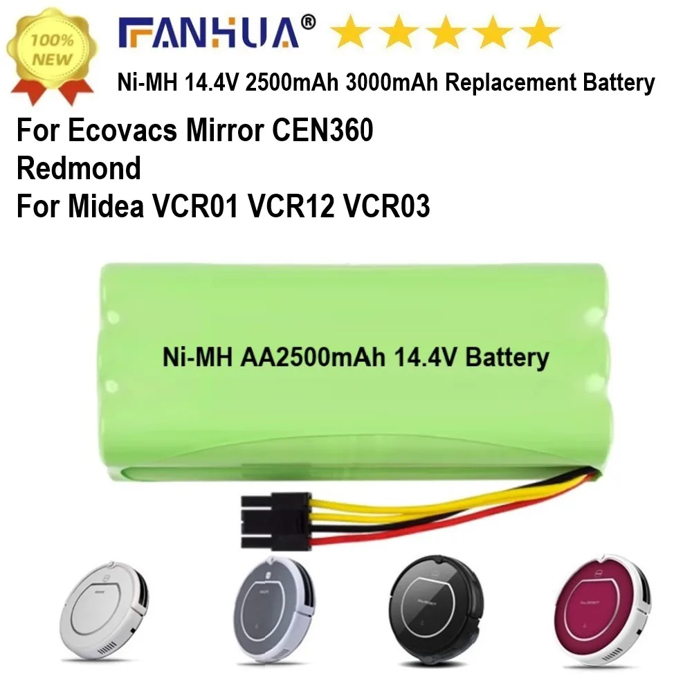 Ni-mh AA 3000mAh do ECOVACS Deebot Deepoo 14.4V akumulator Midea VCR01 VCR03 lusterko CEN360 Redmond odkurzacz