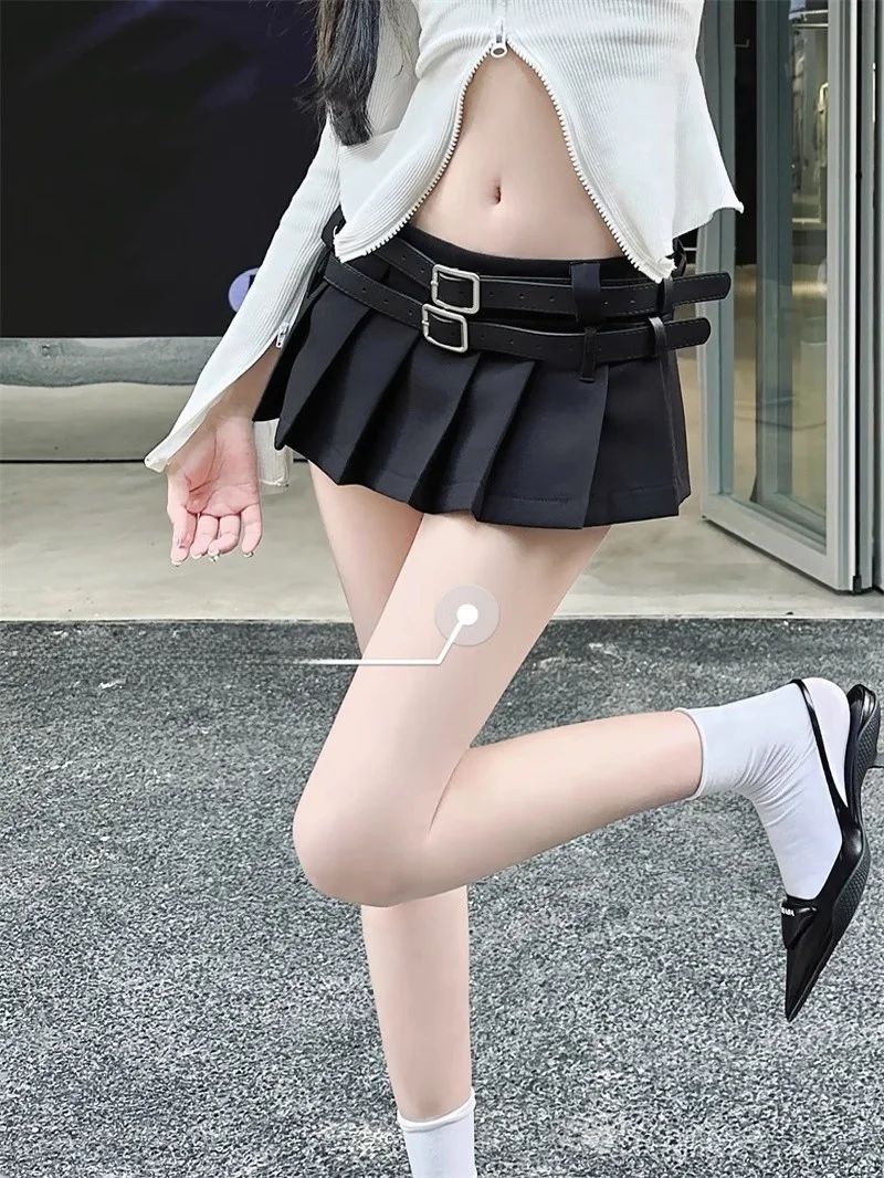 

Юбка в корейском стиле с двойным поясом, ультракороткая плиссированная женская юбка с низкой талией, полуюбка, не просвечивающая, для повседневной носки, из полиэстера