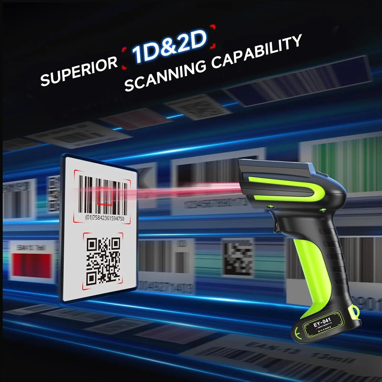 Eyoyo Wireless Barcode Scanner 3-in-1 Waterproof Bluetooth Handheld Hands-free Battery Indicator 1D 2D QR Bar Code Reader