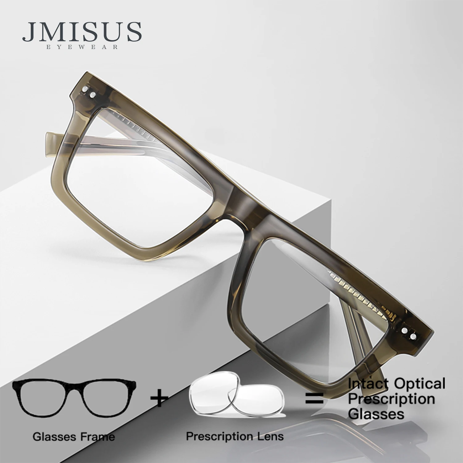 

JMISUS Myopia Glasses Handmade Acetate Square Prescription Eyewear with Blue Light Filter and Photochromic Lenses for Women Men