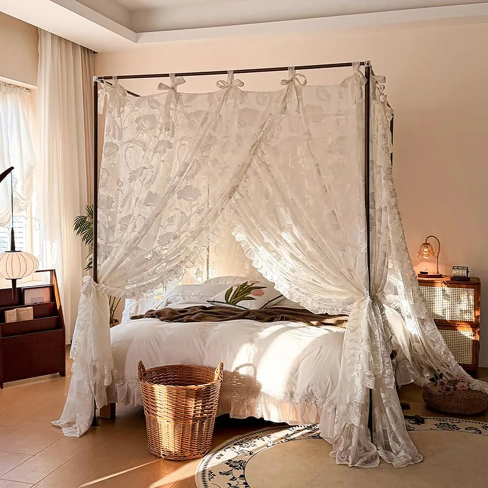 Lace Princess 4 Corner Mosquito Net Bed Canopy for Girls Women Queen