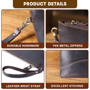 Bolsa de embreagem de couro genuíno vintage masculina, carteira longa bolsa de couro de primeira camada, titular do cartão retrô, suporte do telefone 4 principais vendas true me cabelo organico - №3