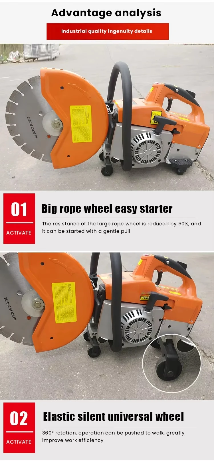 Taglierina per sega per calcestruzzo con motore portatile per asfalto