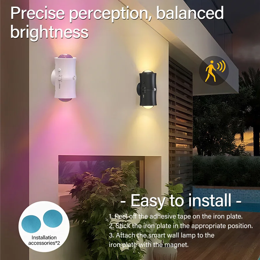 Double-head Motion Sensor Night Light Rechargeable Magnetic Wall Lamp RGB Changing Mood Ambient Light for Cabinet Hallway Stair