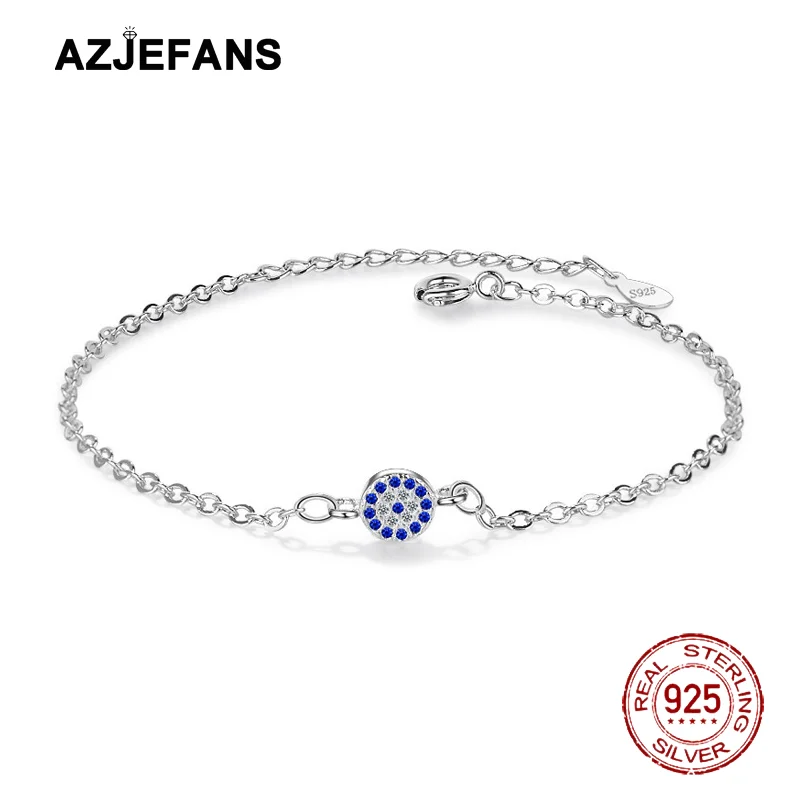 

AZJEFANS 925 Sterling Silver Blue Evil Eye Bracelet Fine Jewelry