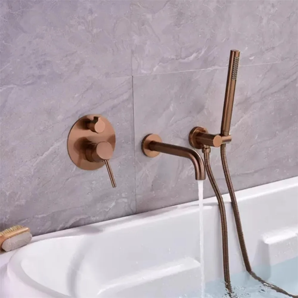 Brushed Rose Gold Bathroom Bathtub Mixer Set Hot and Cold Brushed Gold Bath Shower Faucet Wall Mounted Bathtub Shower Faucet Set