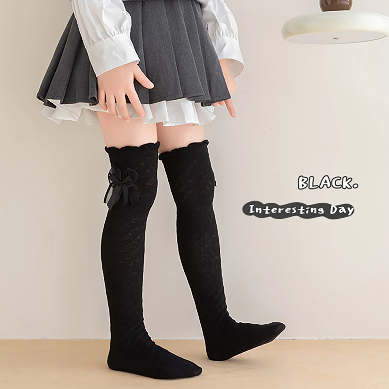 

Sweet Bow Long Stockings Lolita Girl Over Knee High Socks Summer Outdoor Mosquito Proof Mesh Socks Princess Kids Footwear 42cm
