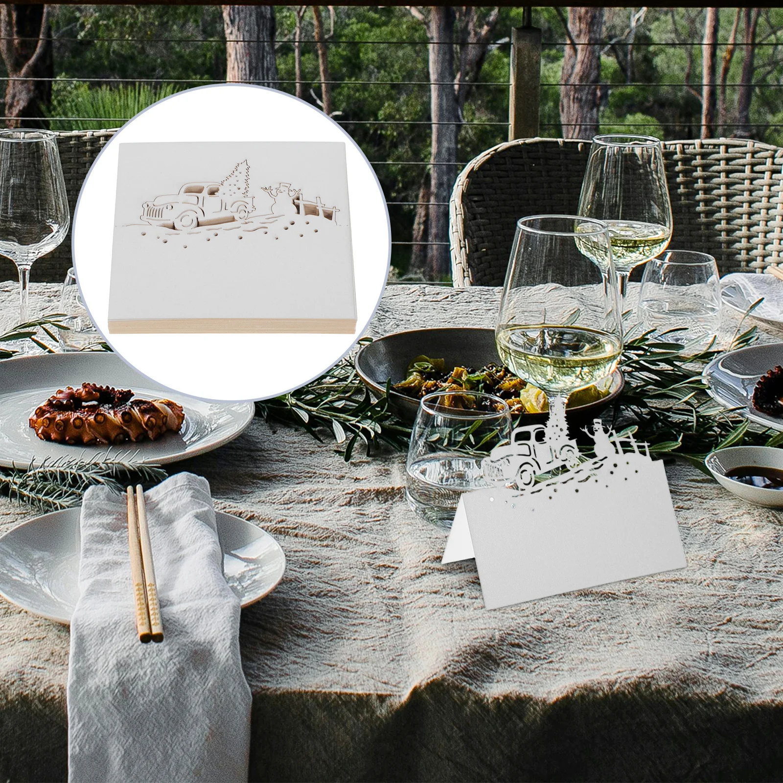 

50pcs Christmas Table Place Snowman Tree Cutout Blank Tent Cards For Holiday Party Wedding Guest Seating Name Cards