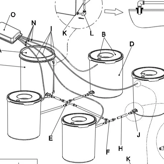 1 + 4 drum DWC soilless cultivation planting system + drip irrigation configuration plan