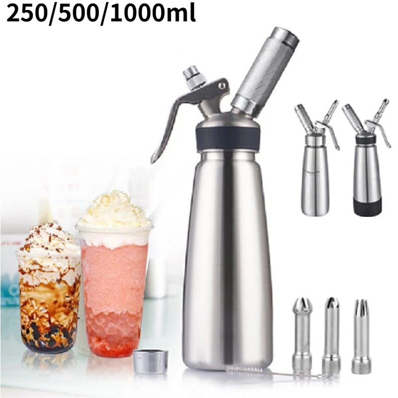 250/500/1000ml Pure Aluminum Cream Gun Siphon Whipped Cream Dispenser Cream Foaming Gun Kitchen Accessories Tools +Nozzle