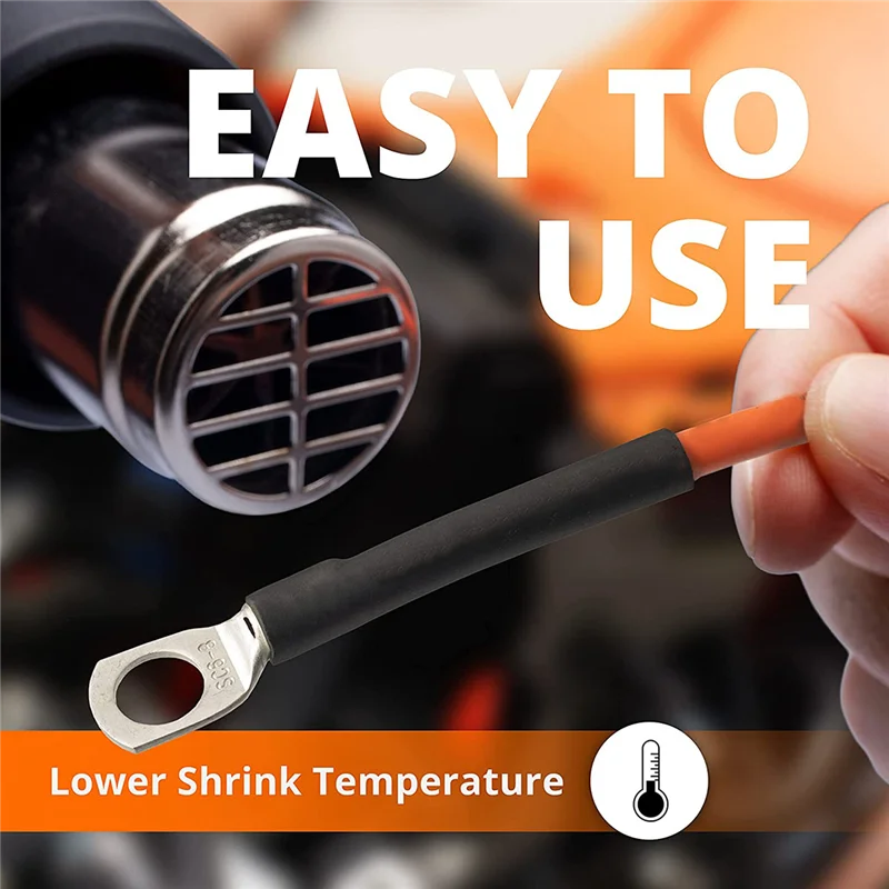 Adesivo forrado Heat Shrink Tubing Kit, Marine Grade Shrink Wrap, envoltório industrial preto, proporção 3:1, 180 pcs