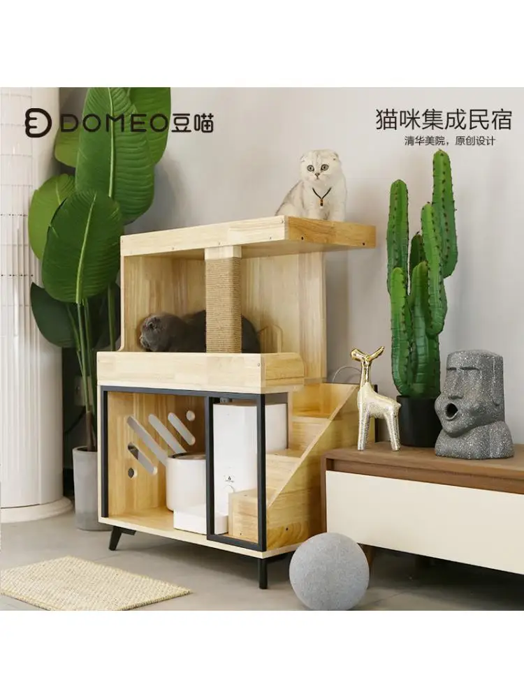 Cat Automatic Feeder Feeder, Transparent Integrated Solid Wood, Home Storage, Climbing Frame, Villa Nest