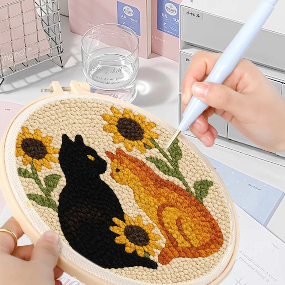 

GATYZTORY Embroidery Punch Needle Kit Stitching Tool Set Magic Embroidery Needle Pen 20x20cm animals cross stitch embroidery kit