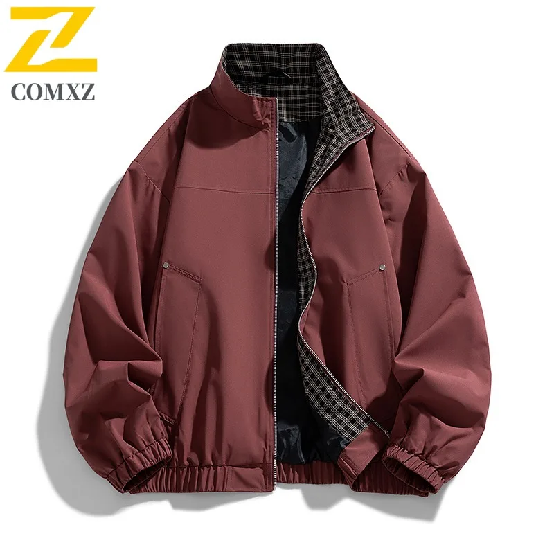سترة رجالي فاخرة لركوب الدراجات في الهواء الطلق من COMXZ 2025 سترة مريحة ومتينة عالية الجودة بياقة بيسبول معطف خريف خفيف الوزن