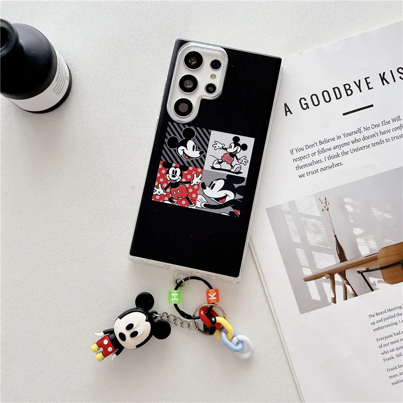 Cute Disney Mickey Minnie Phone Case For Samsung S22 S23 S24 Ultra Plus A52 A53 A54 A13 A23 A34 2 in 1 Anti-drop Cover Keychain