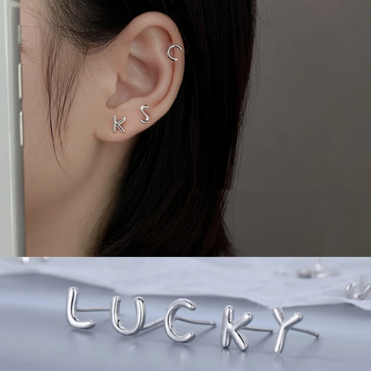 Pendientes con 26 letras en inglés para hombre y mujer, Color plateado, a la moda, con nombre del alfabeto Simple, Piercing para la oreja, joyería para regalo