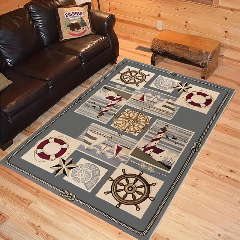 Navigation Ocean Carpet Sailing Ship Rudder Wave Anchor Carpet Living Room Bedroom Decoration Floor Mat Children's Climbing Mat
