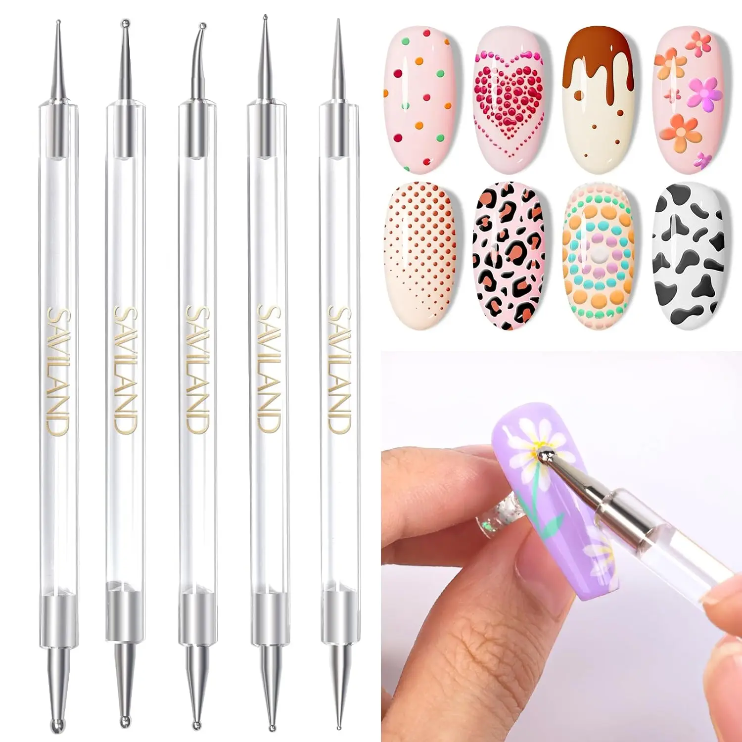 

Nail Art Dotting Tools 5PCS Double-Ended Pens for Dot Drawing, Pattern Tracing, Ball Embossing - Easy DIY Nail Design Kit for