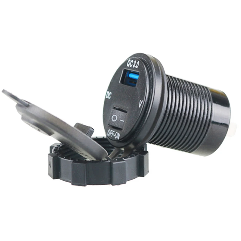Quick Charge 3.0 USB Car Charger Socket Digital Display Voltmeter USB Charger Socket with ON-OFF Switch for Car Motorcycle ATV image 3