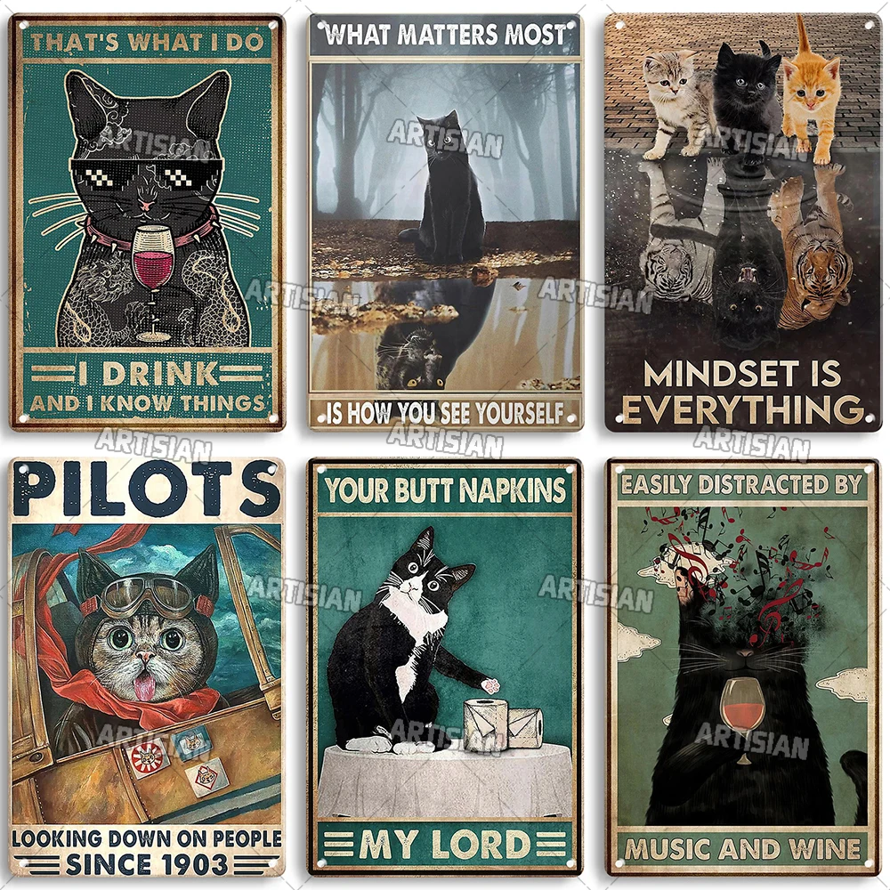Artisian Black Cat Metal Poster Pet Tin Plate Moggy Decorative Sign Wall Decor Garage Bar Pub Club Hotel Cafe Kitchen Home — zdjęcie 5