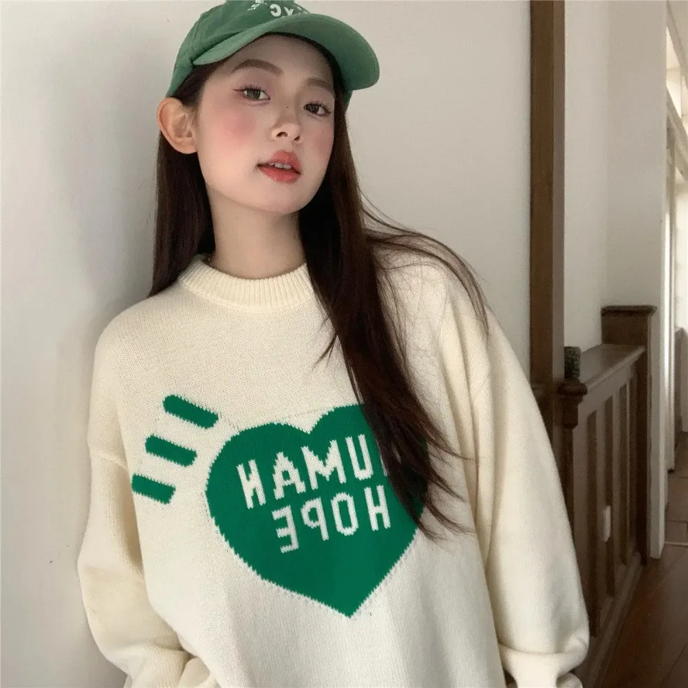 Human Made Unisex Sweater Heart Osaka Limited Crewneck Oversized Ins Trendy Streetwear Knit Top