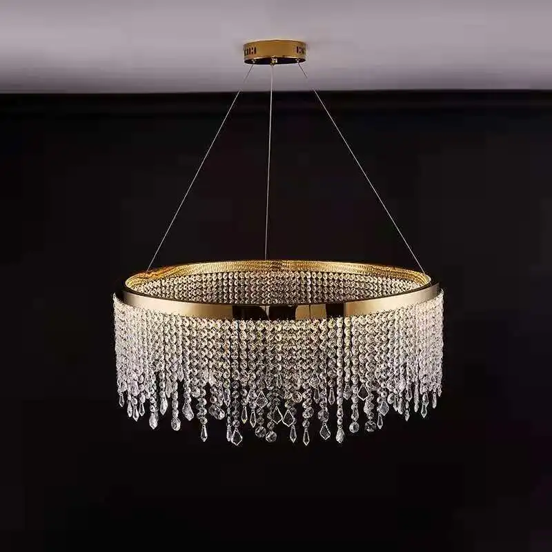 

Modern Clear Pendant Light Crystal Chandelier LED Lamps For Living Dining Room Circle Hanging Lamp Home Decor Fixture Luster