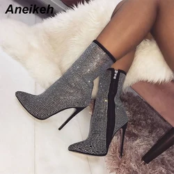 Aneikeh banchetto primaverile Sexy strass di cristallo lucido stivaletti da donna tacchi alti discoteca stivaletti moderni per scarpe da donna