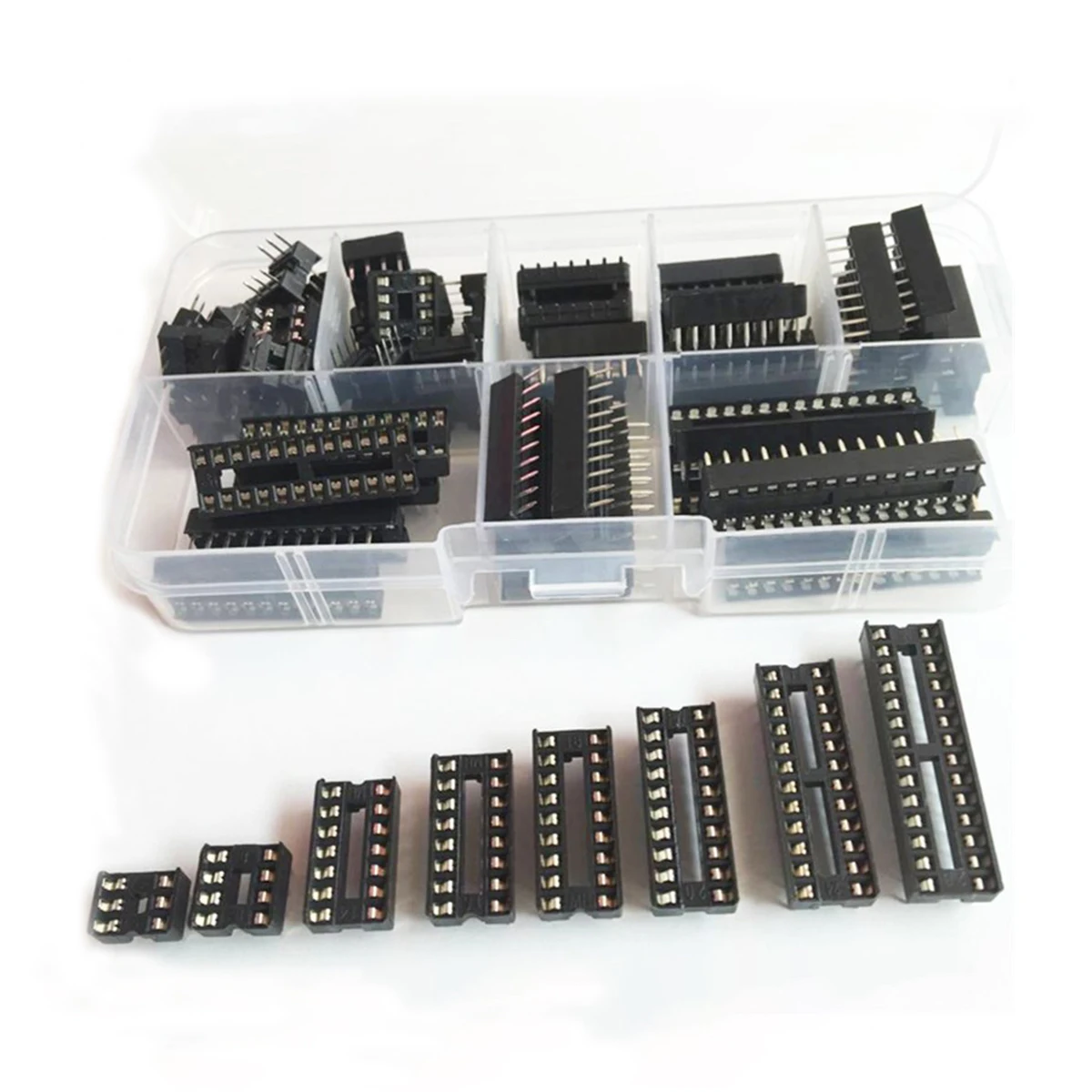 66PCS/Lot DIP IC Sockets Adaptor Solder Type 6/8/14/16/18/20/24/28 pins DIP IC Socket set electronic diy assortment kit MCU seat