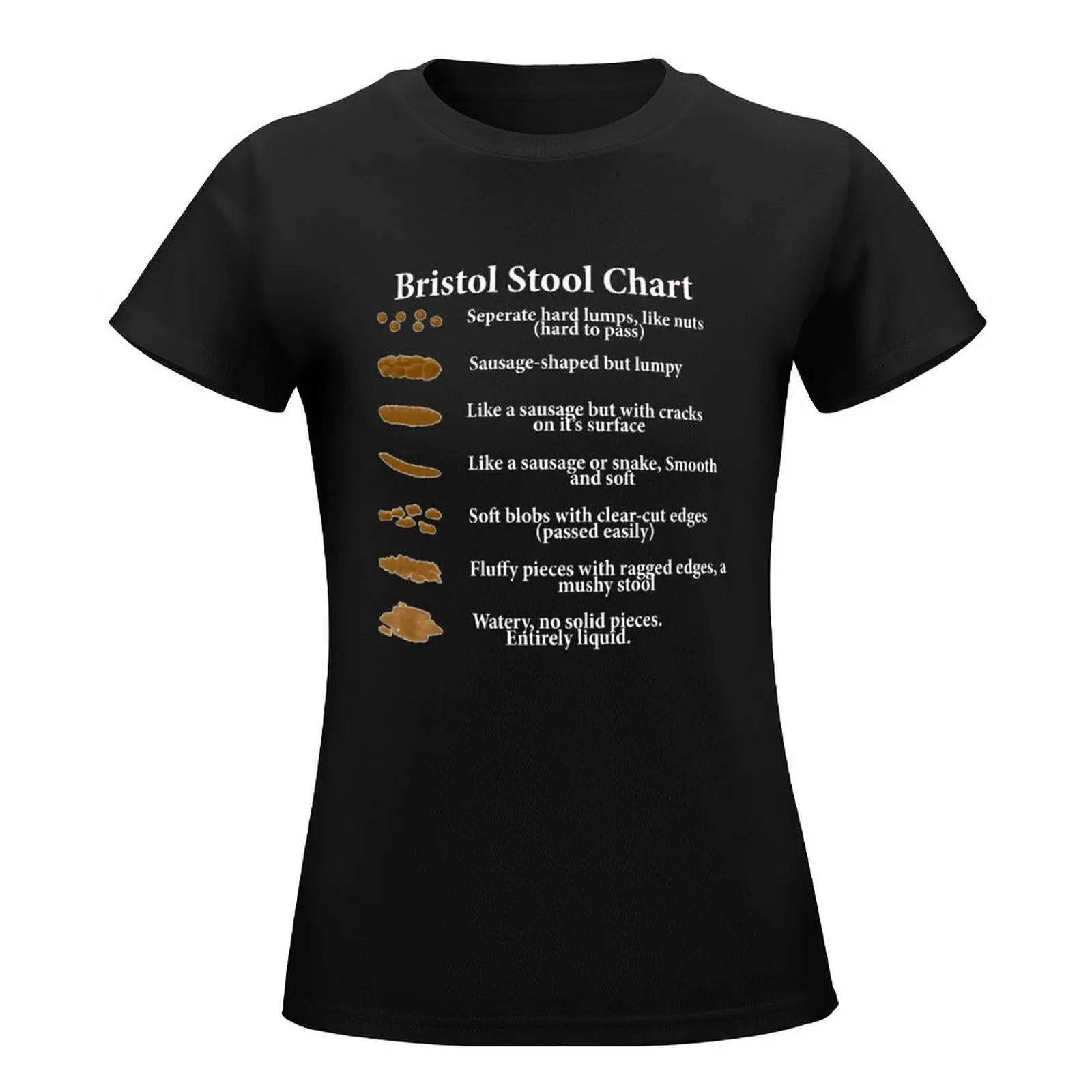 Bristol Stool Chart in White Writing Black Background T-Shirt female aesthetic clothes Women t-shirts