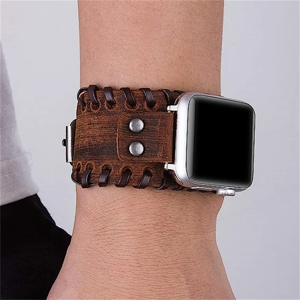 Retro Leather Bracelet For Apple Watch Ultra 49mm Band Series 8 7 45mm 41mm Wristband Strap for iWatch 6 SE 5 4 3 44mm 40mm 42mm