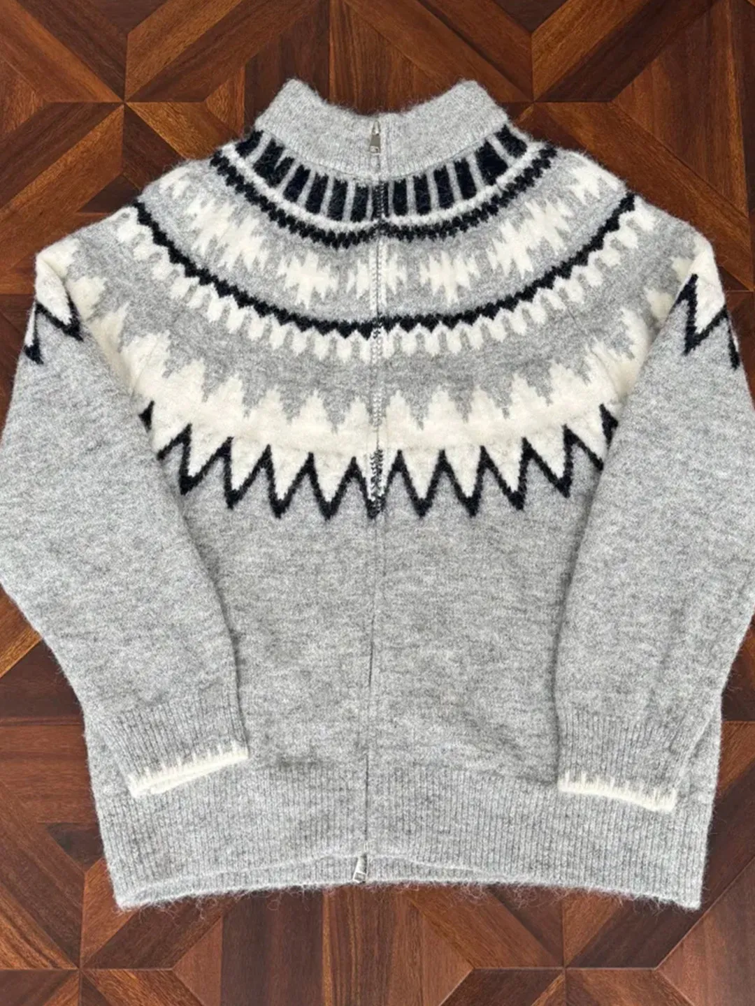 

Retro Fair Isle Knitted Sweater Women's Autumn Winter Thi Warm Loose Casual Sle Double Zipper Stand Collar Cardigan Coat