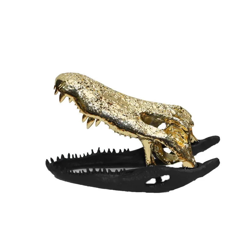 Metal Handicraft Artificial Animal Sculpture Golden Dinosaur Bone Crocodile Skull Decorative Figurines Home Decoration