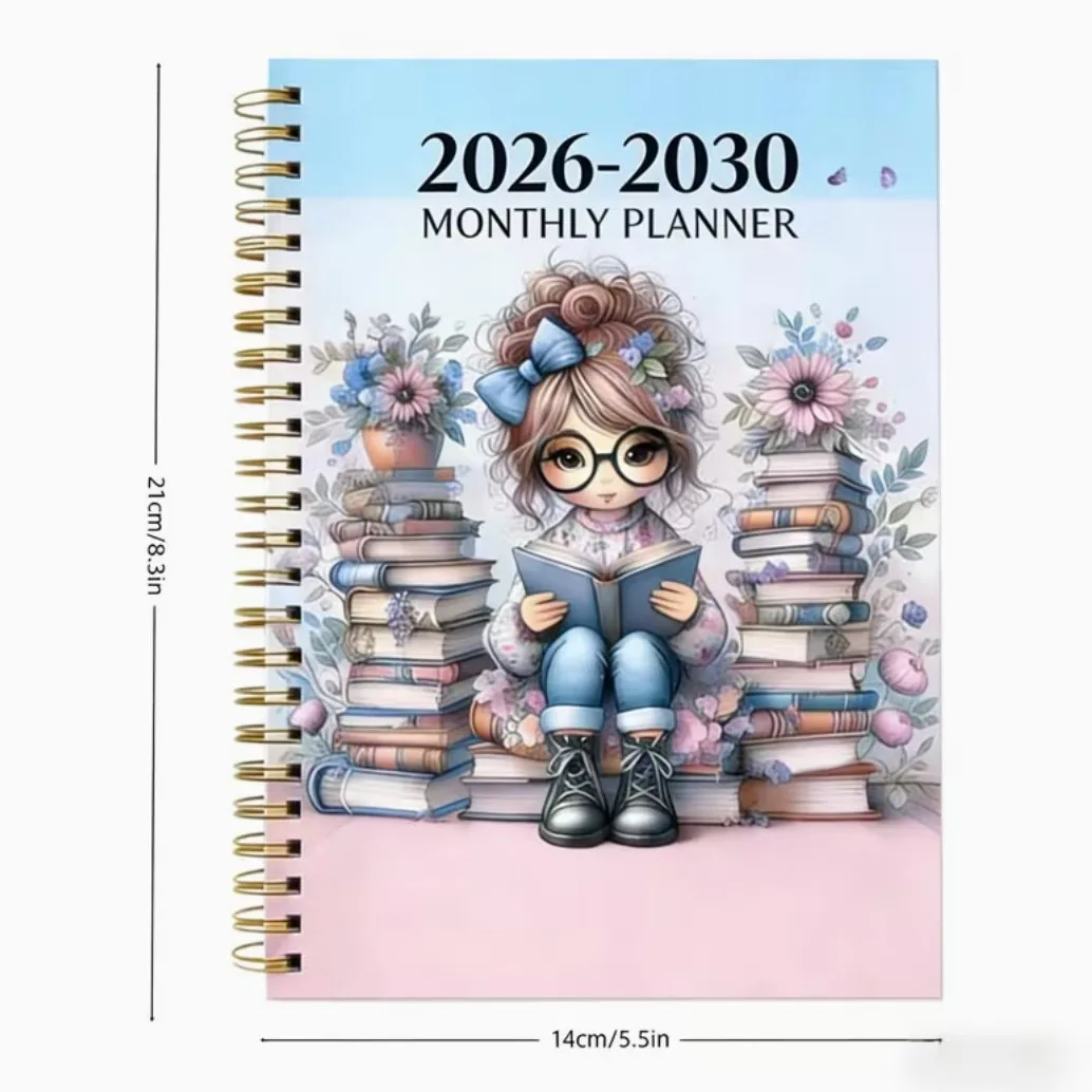 2026-2030 Monthly Planner, 5-Year Academic Diary, Spiral Bound Book Lover Notebook, 5.5