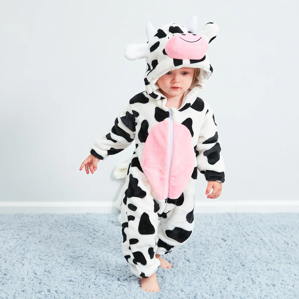 

Cow Kigurumi Newborn Clothes Rompers Onesies Pajamas Winter Warm Kawaii Jumpsuit Birthday Festival Gift