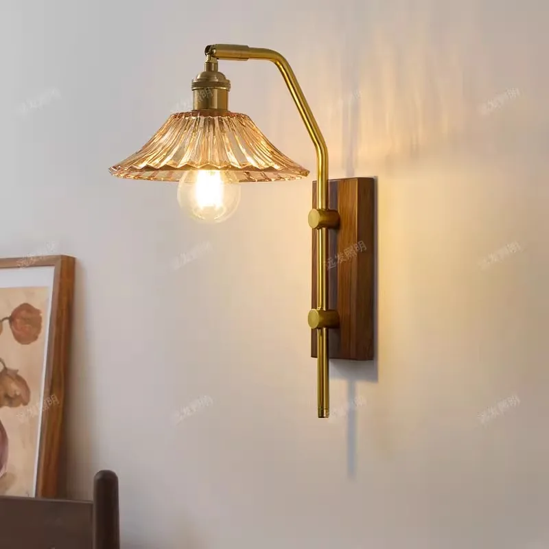 

French Retro Nordic Rotatable Wall Lamp with Glass Shade Elegant Bedroom Bedside Lights Corridor Living Room Ambient Wall Light