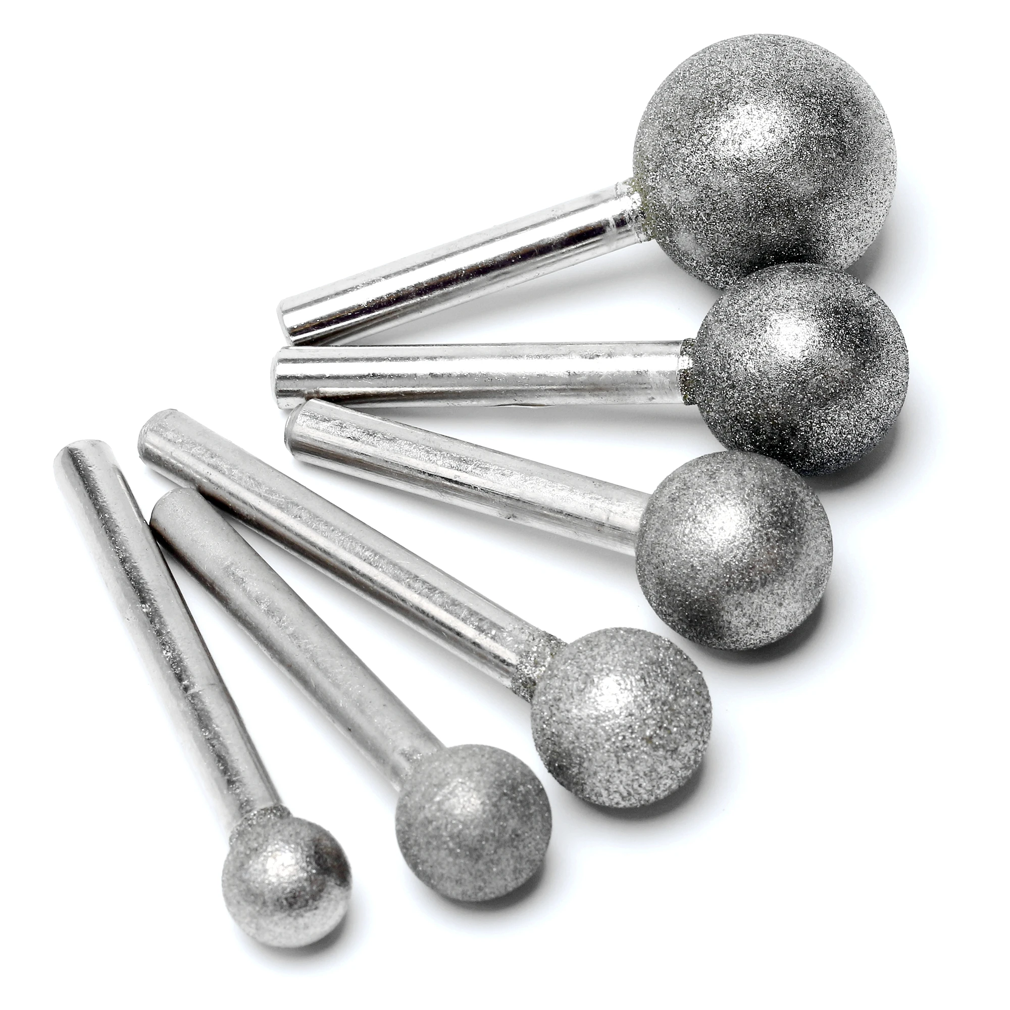 

6-8mm Shank Diamond Coated Mounted Points Spherical Ball 12-50mm Grit 150 600 Grinding Head for Jewelry Stone Glass Carving Tool