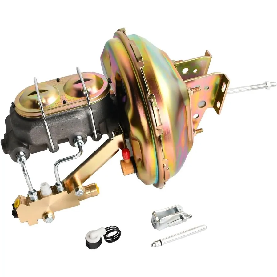 

11 Zinc Power Brake Booster with 1 Bore Bail Top Master Cylinder for 1964-72 GM A/F/X Body Disc/Drum Conversion Kit in Silver H
