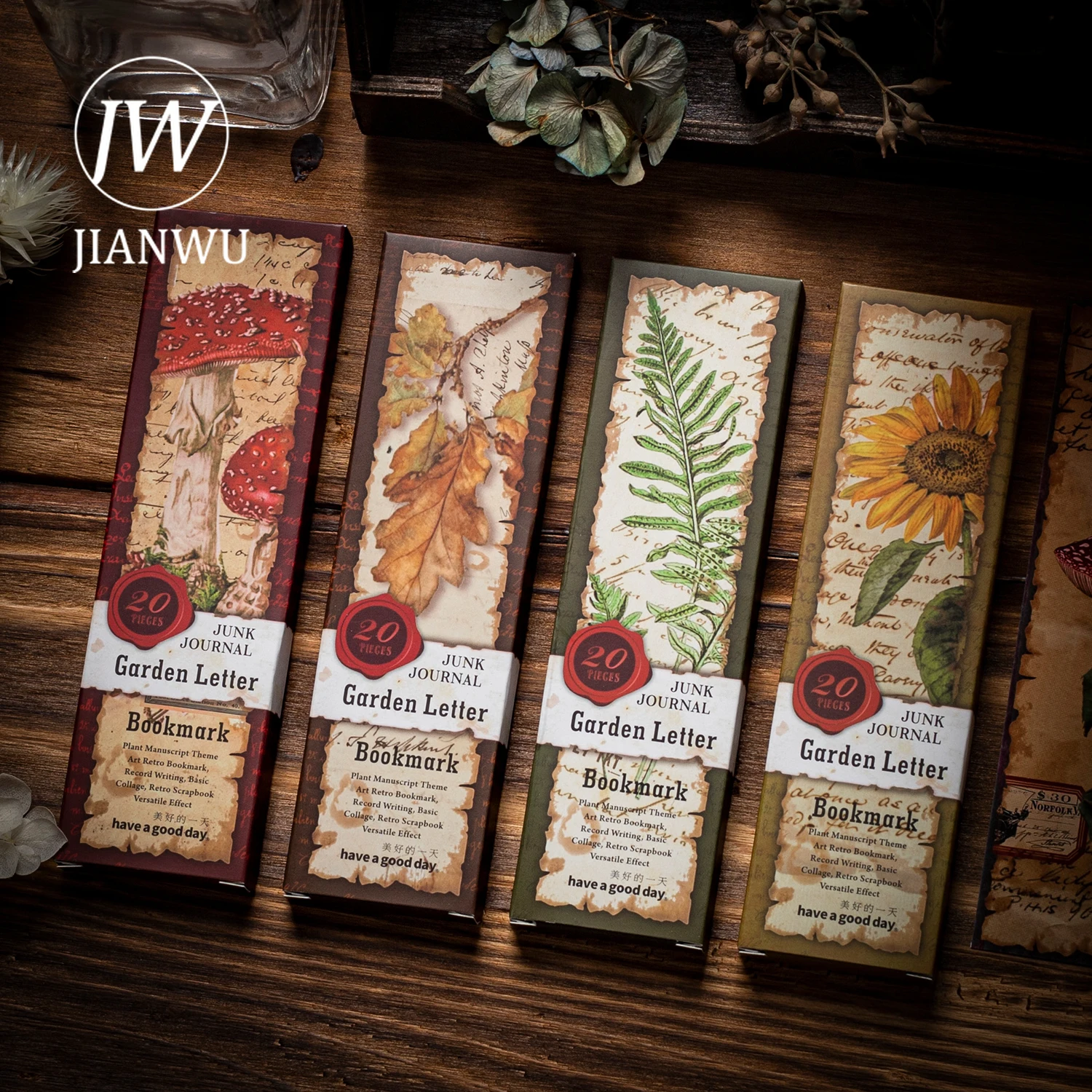 JIANWU 20 Sheets Garden Stationery Series Vintage Plant Specimen Material Decor Bookmark Creative DIY Journal Collage Stationery