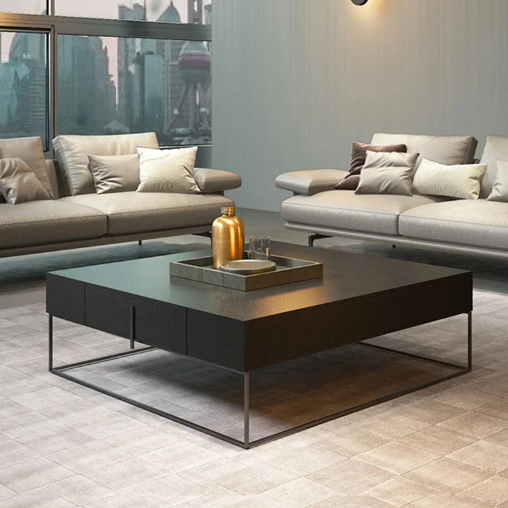 Minimalist Coffee Table Modern Simple and Light Luxury Industrial Wind Storage Black Square