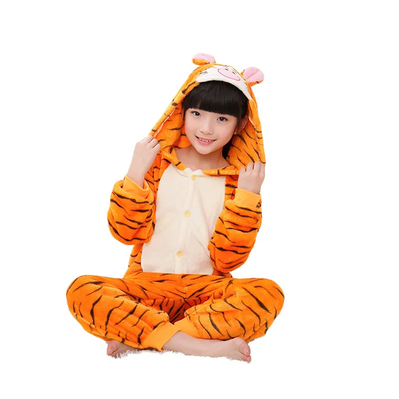 Child Pajama Jumpsuit Tiger Design for Onesie Boy Girl Flannel Kigurumi Animal Anime Halloween Cosplay Costume Winter Sleepwear