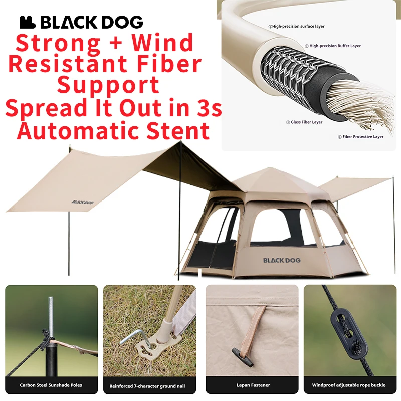 Naturehike BLACKDOG Qiyun 3-скоростная шестиугольная палатка, солнцезащитный крем, стабильное ощущение охлаждения, сильная ветростойкая волокнистая поддержка с 360°