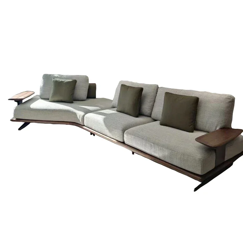 

Italian light luxury living room North American black walnut solid wood sofa, villa model room simple harbor sofa