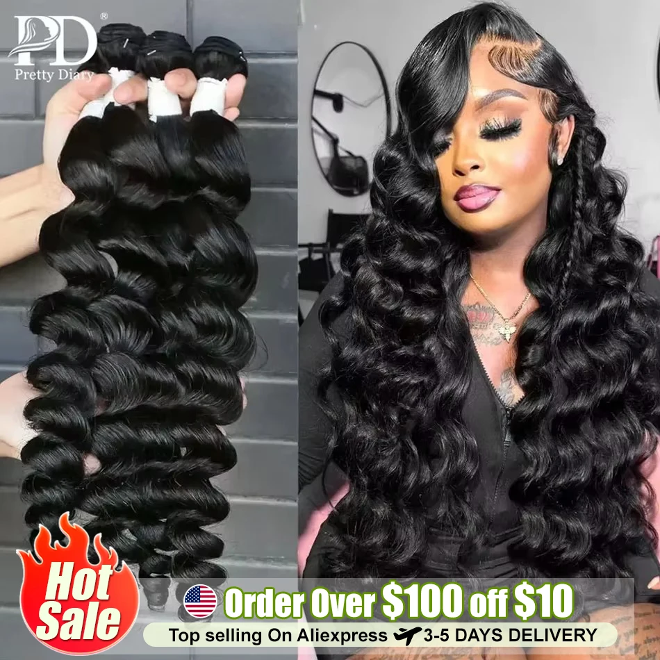 30 34Inch Loose Wave Double Weft Bundle 100% bulk Human Hair Curly Raw Hair Extensions Tissage Unprocessed Brazilian Hair Weave