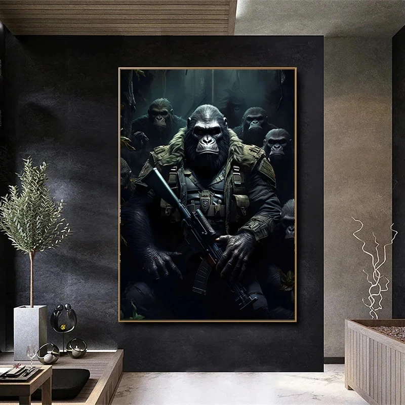 Funny Smoking Monkey Chimpanzee in Suit Gorilla Gangsters Art Poster Canvas Painting Wall Prints Picture Living Room Home Decor