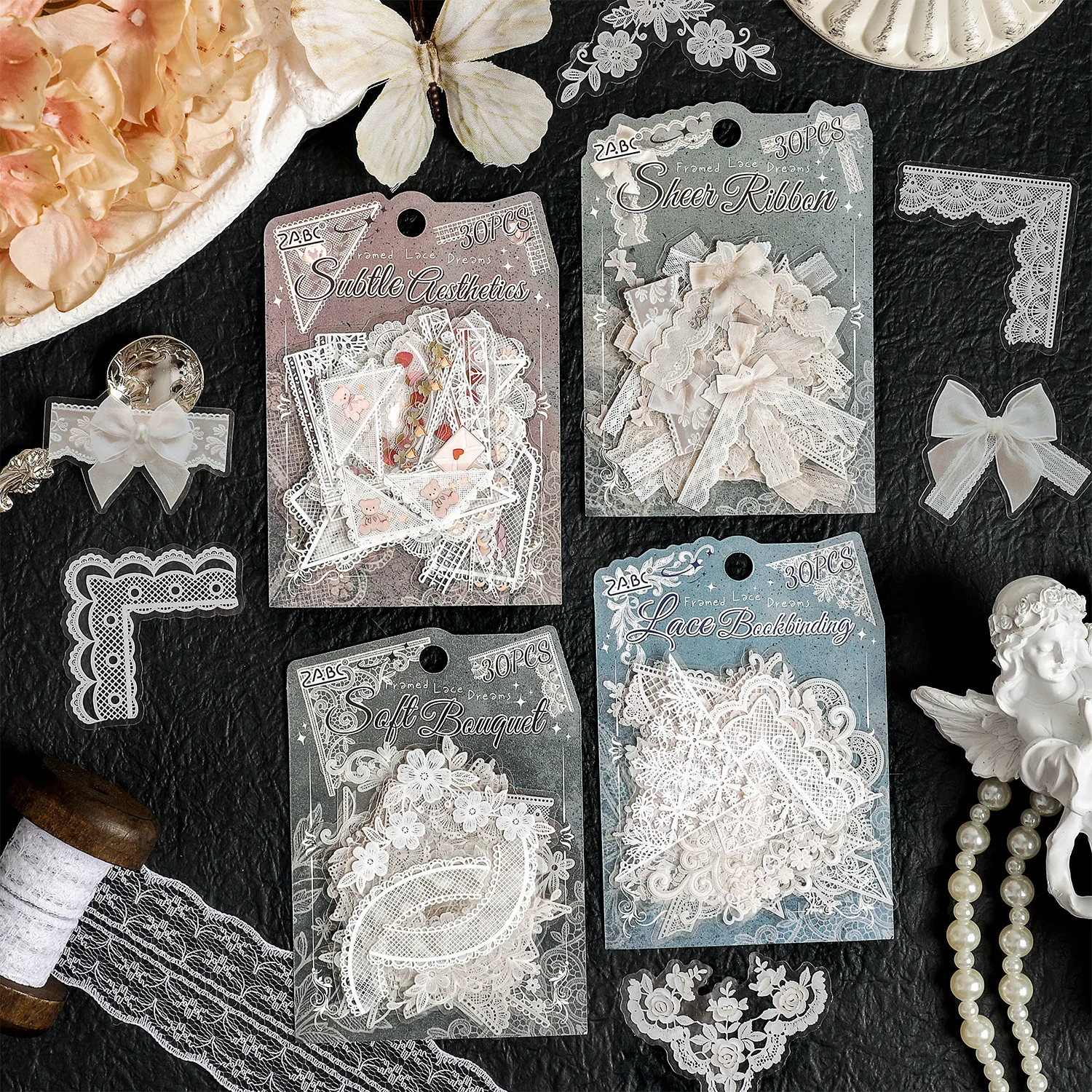 30pcs Vintage Lace Theme Stickers Color Plate Cute Phone Case and Journal Diy Handbook Material School Office Supplie
