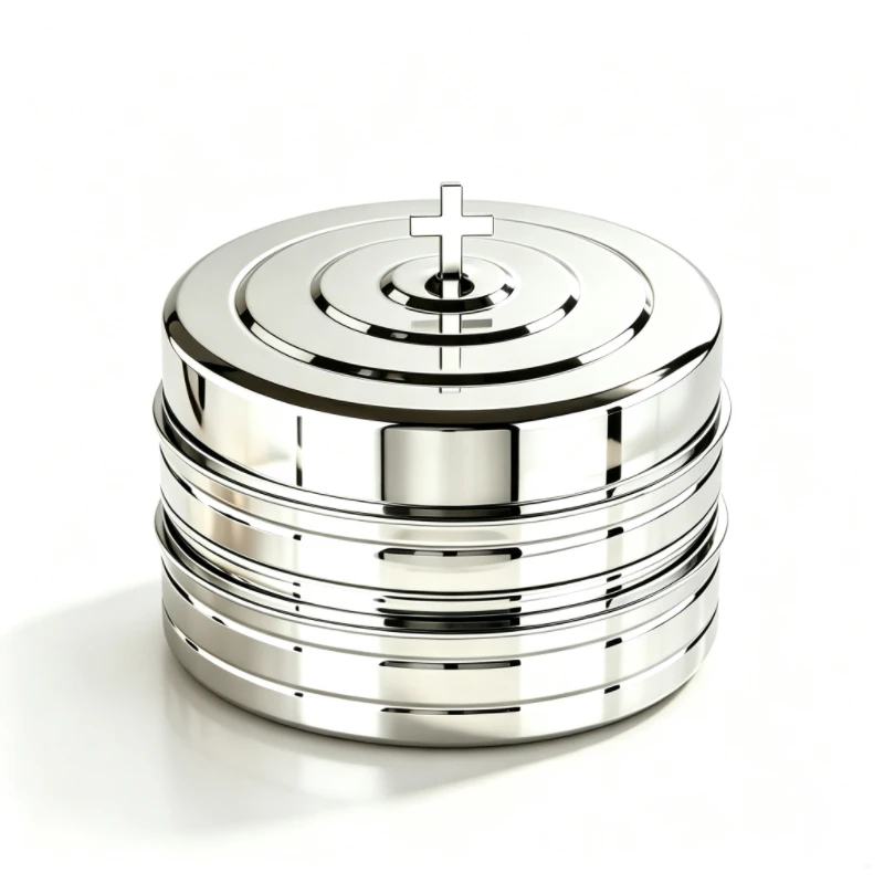 Stainless Steel Communion Tray Set with Round Base - Two Piece Serving Dish with Lid No Cups Included