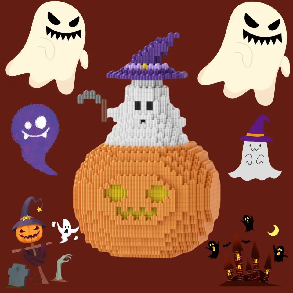 Ghost Pumpkin Halloween Series Carnival Night Diamond Small Particles 3d Assembly Building Block Toy Creative Gift Ornament